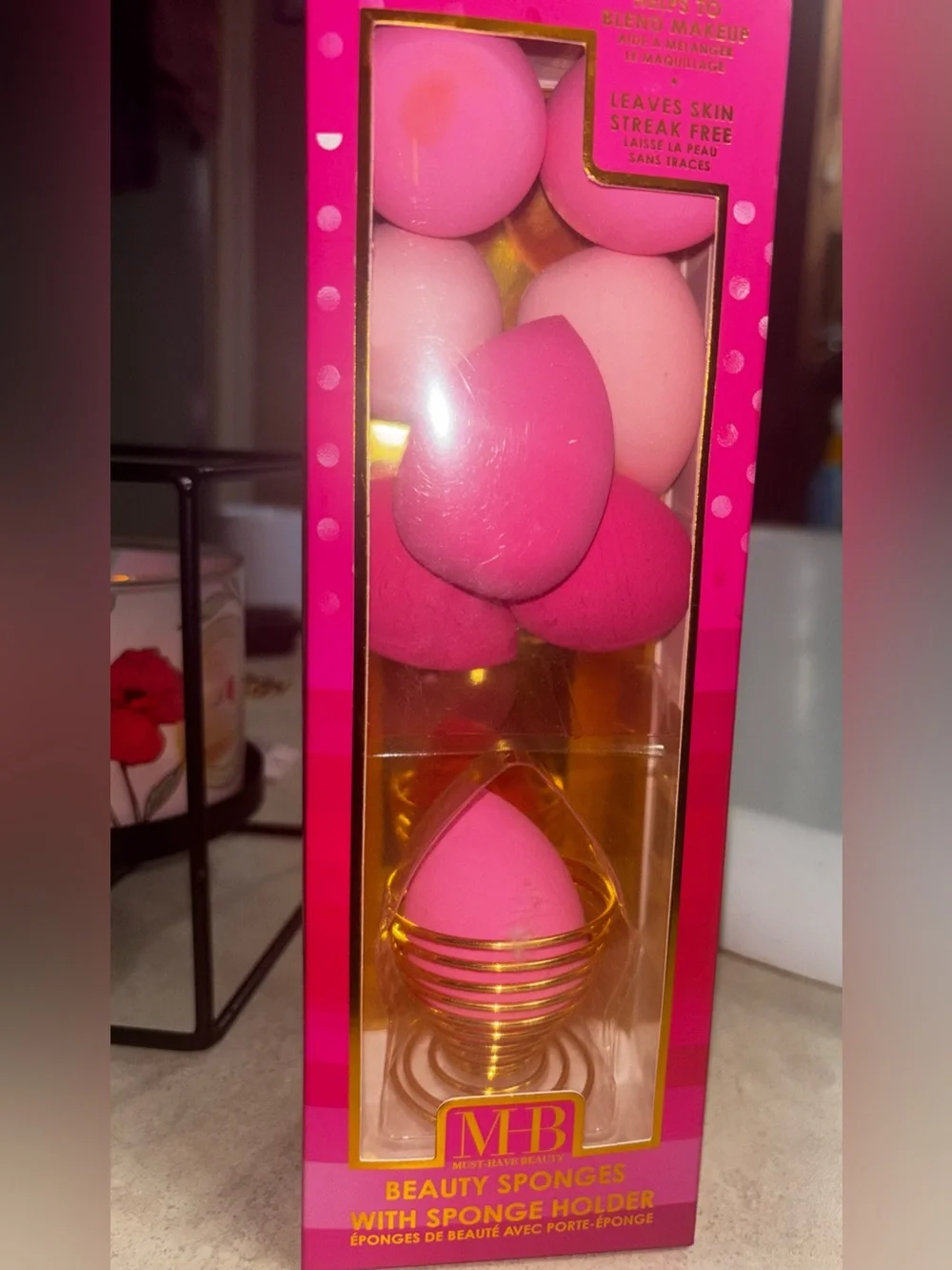 Pink Blending Sponge Set with Gold Holder